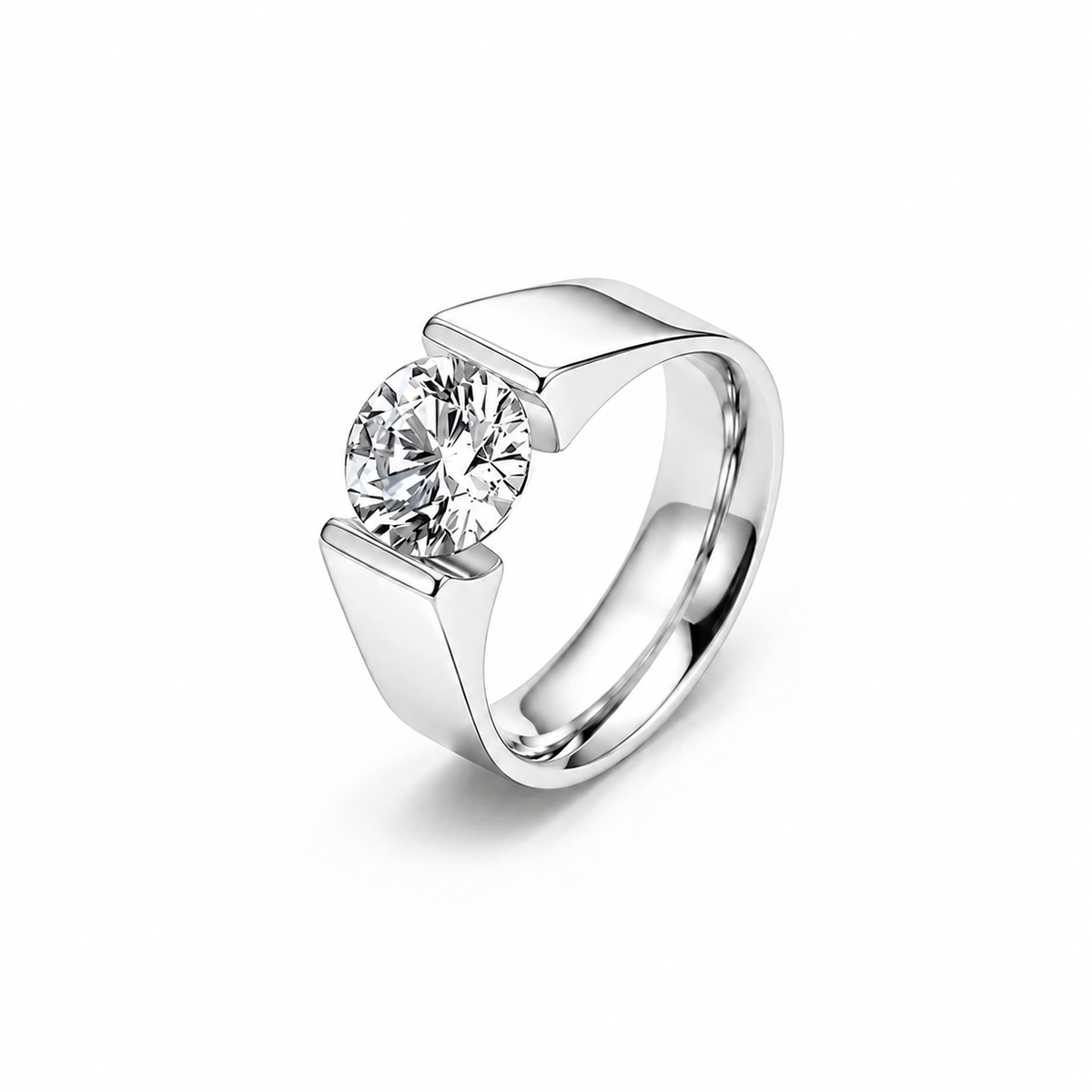 RG093MW-2ct B.Tiff 2 ct Moissanite Round Solitaire Engagement Ring