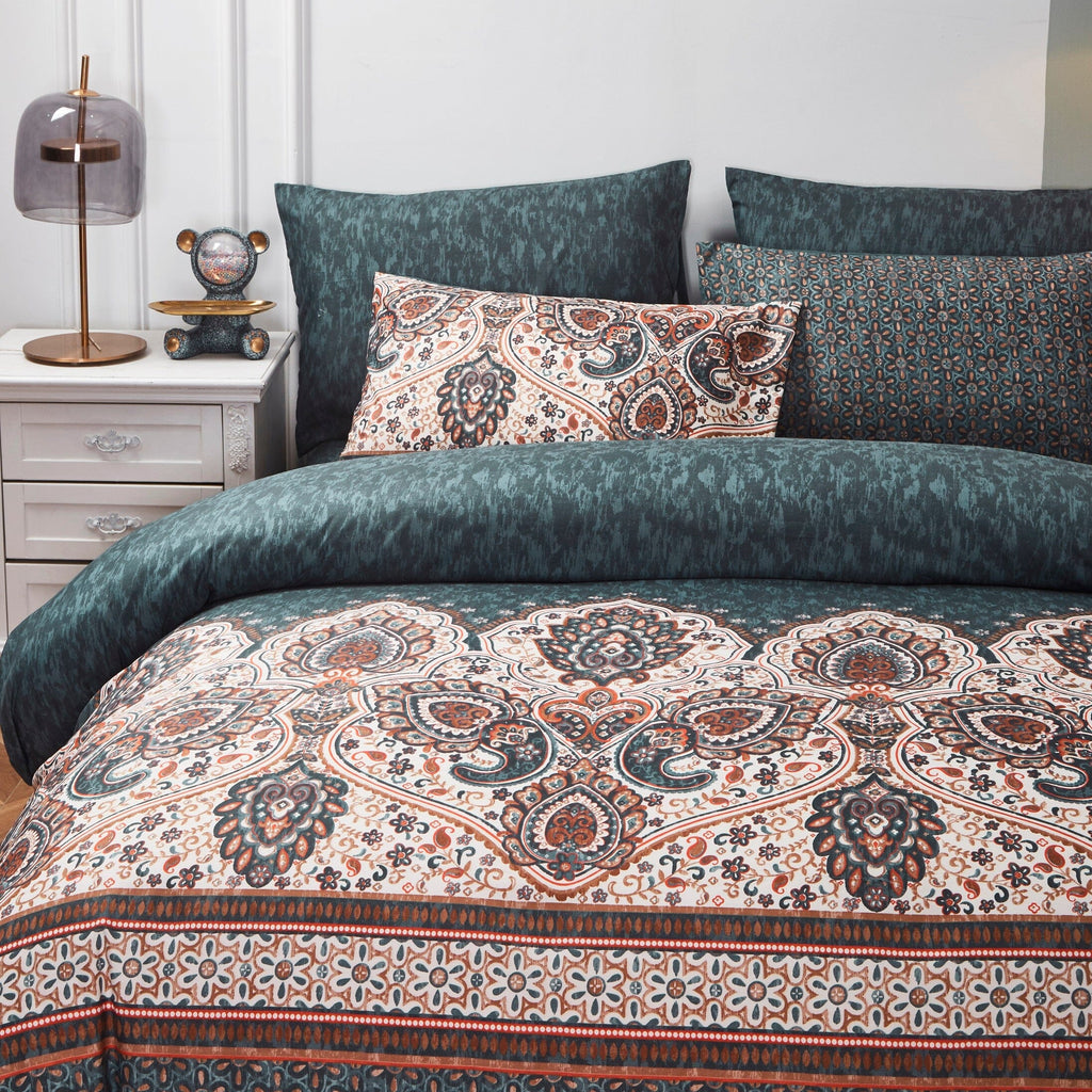 Tache Rustic Paisley Mandala Palace Floral Watercolor Dark Teal Duvet Cover (KF174)