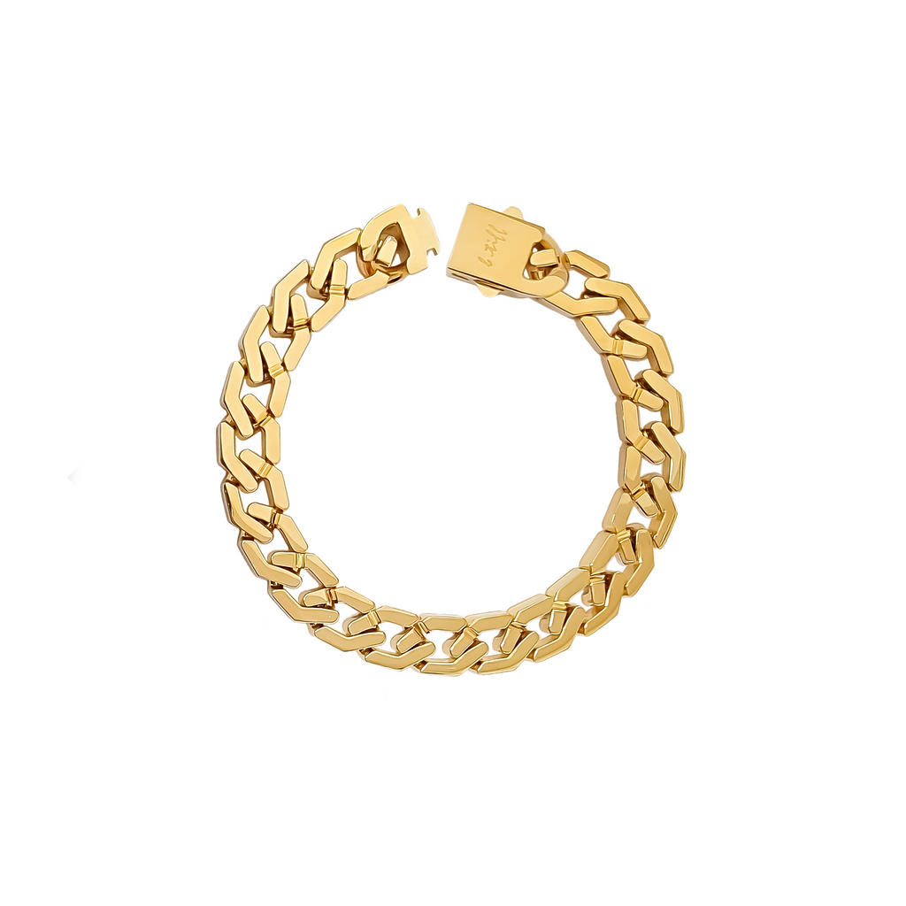 BG100G B.Tiff High Polish Gold Flat Angular Cuban Link Bracelet