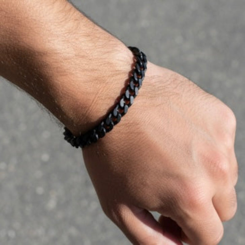 BG138B B.Tiff 8mm Black Flat Cuban Link Bracelet