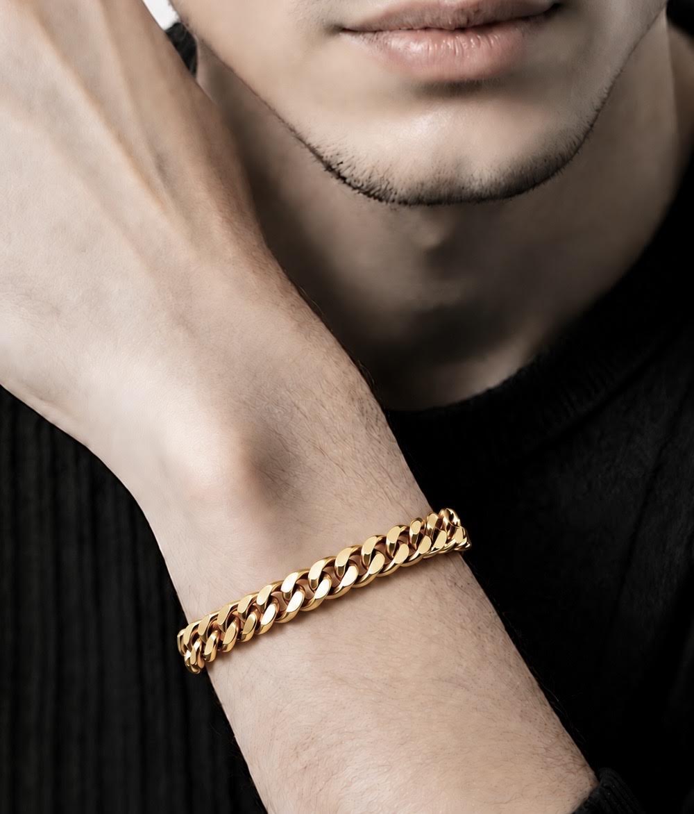 BG138G B.Tiff 8mm Gold Flat Cuban Link Bracelet