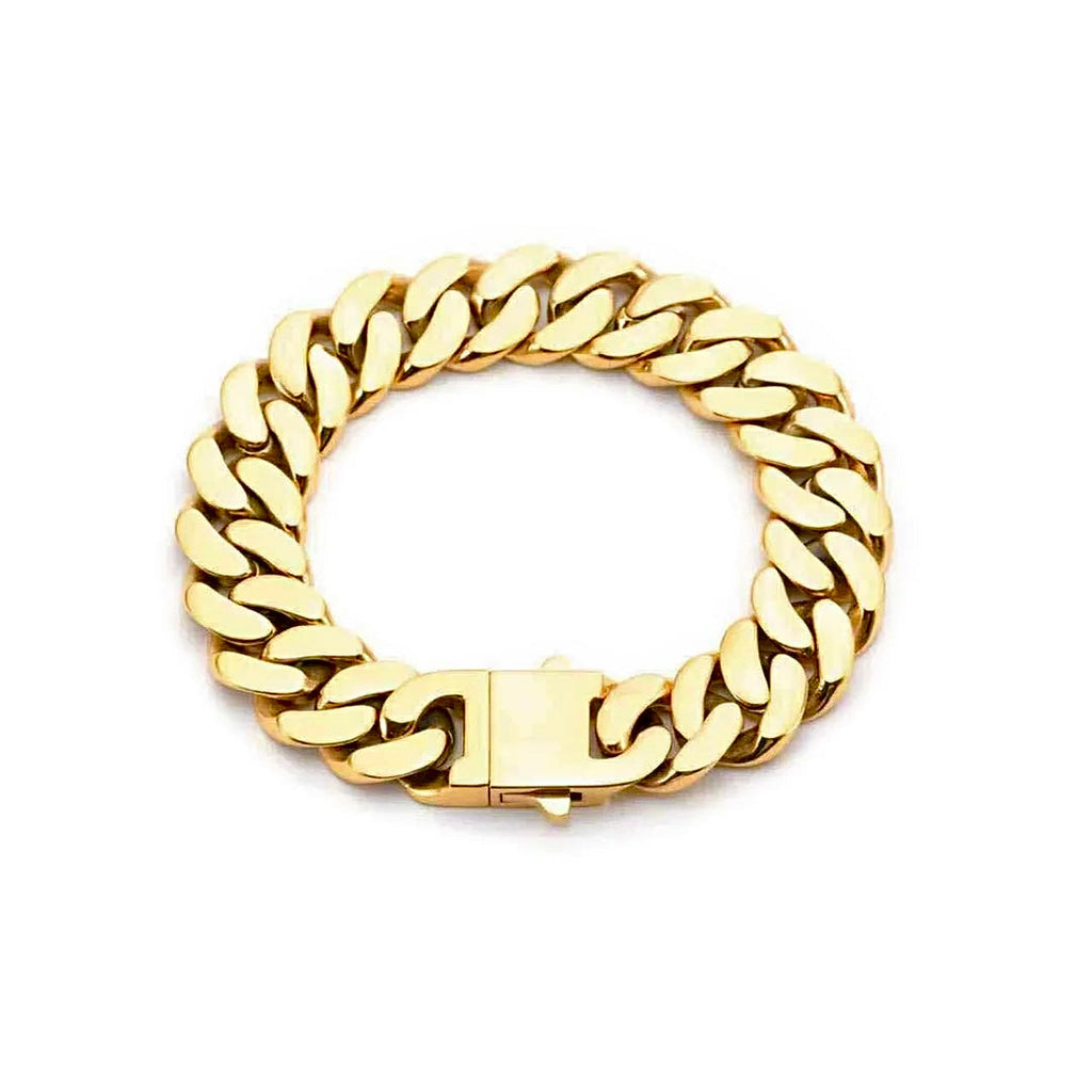 BG160G B.Tiff High Polish 16mm Gold Flat Cuban Link Bracelet