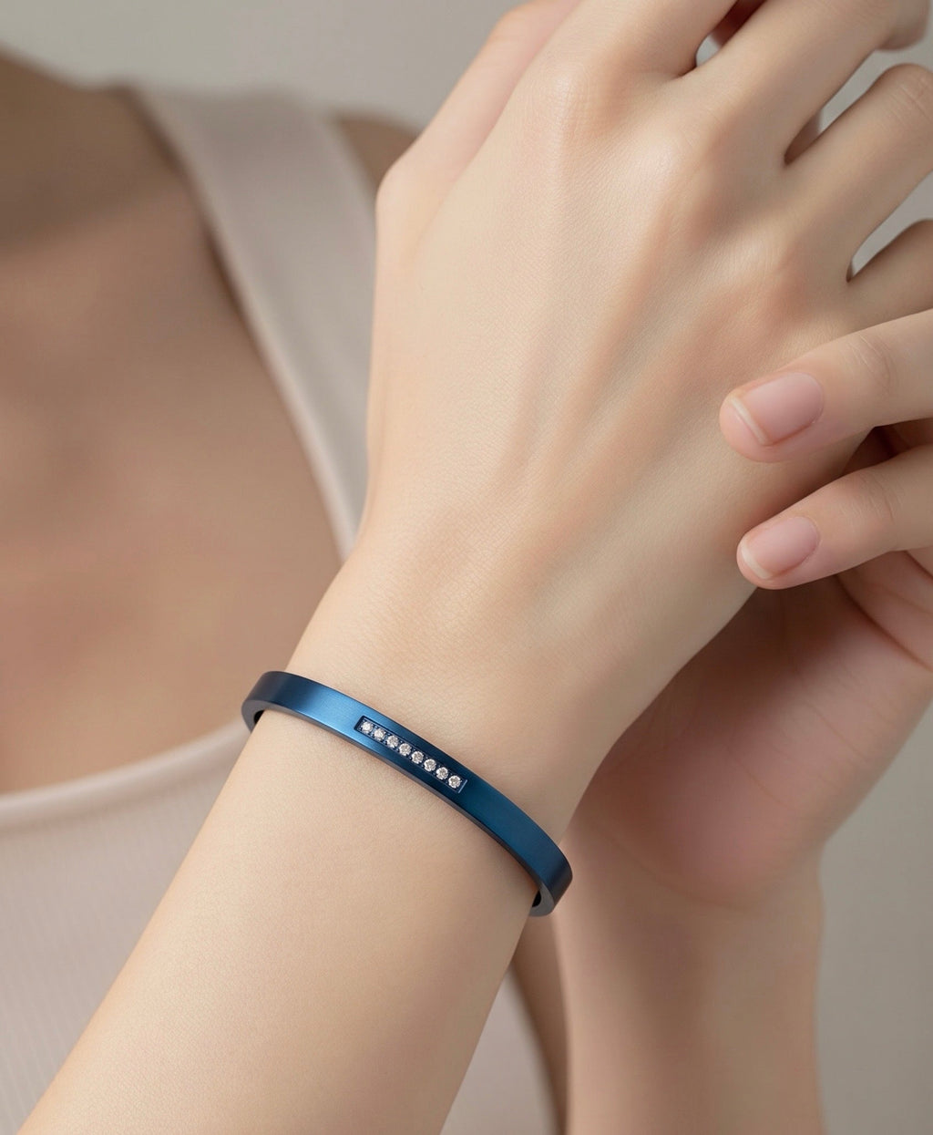 BG309BL B.Tiff Blue 9-Stone Pave Bangle Bracelet