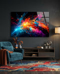 Blue Orange Star Burst Flare Glass Wall Art