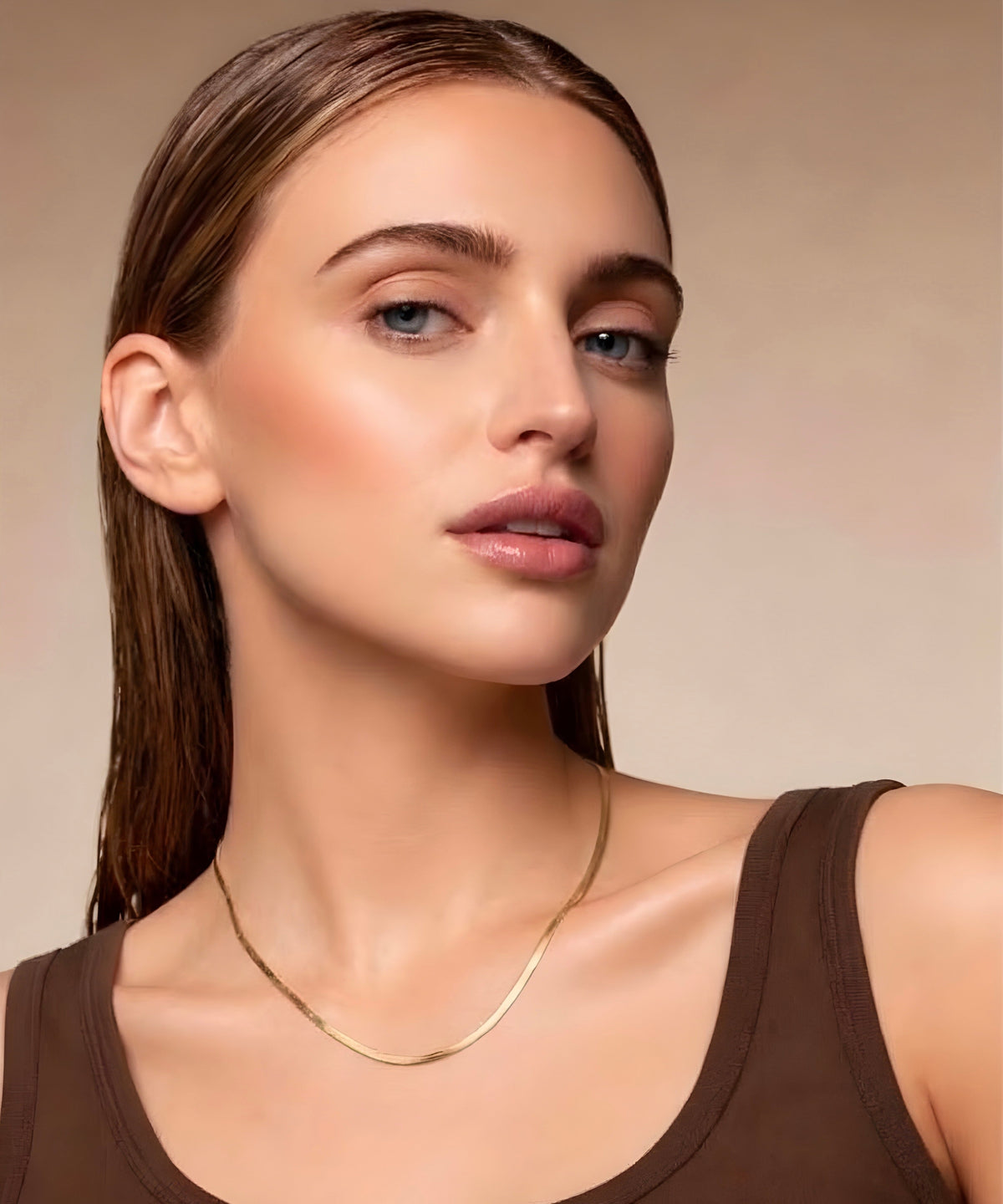 C002G B.Tiff Gold Plated Herringbone Chain Necklace/ 2mm