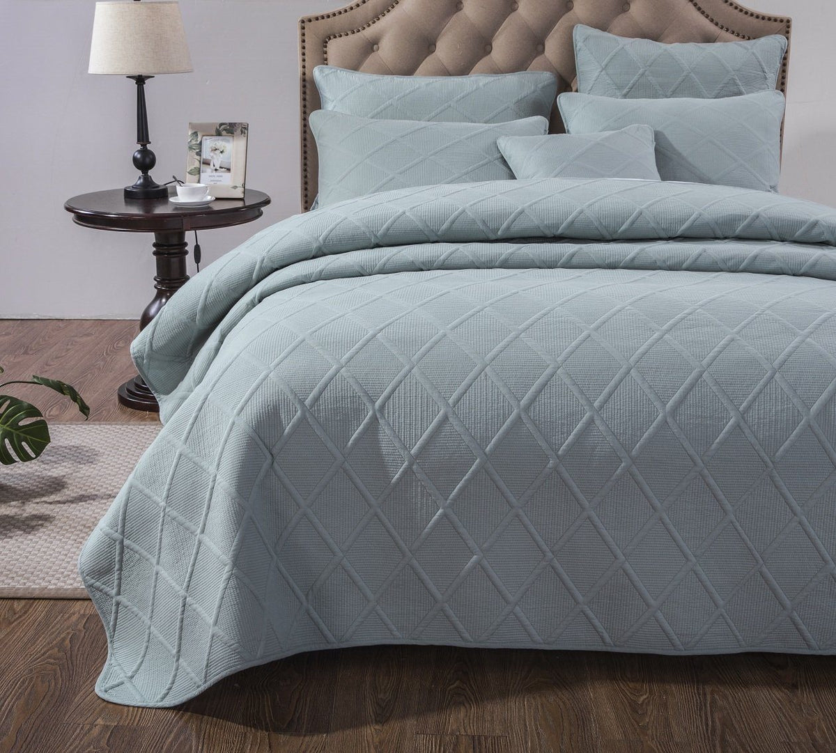 Tache Soothing Pastel Seafoam Blue Diamond Stitch Cotton Quilt Set (JHW-856)