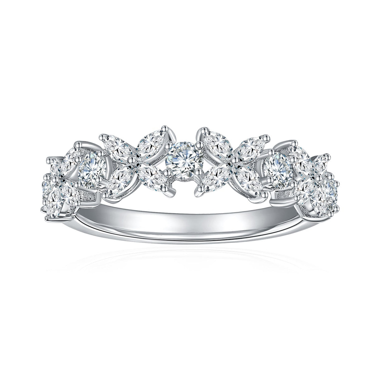Four-Leaf Clover D-Color VVS1 Moissanite Engagement Ring in Sterling Silver with White Gold Plating