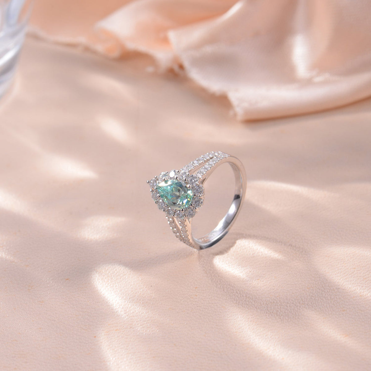 Horus Lake Blue Teardrop D-Color VVS1 Moissanite Engagement Ring in 18K Gold-Plated Sterling Silver
