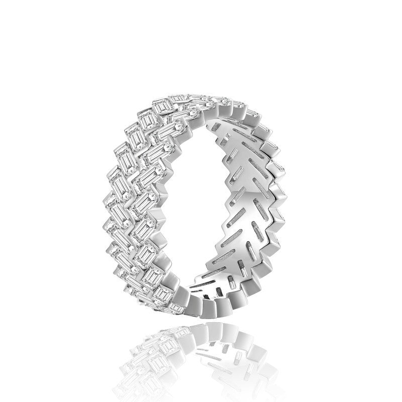 Geometric V-Shape Stack Engagement Ring Set — 6 Carat D-Color VVS1 Moissanite on Sterling Silver with Gold Plating