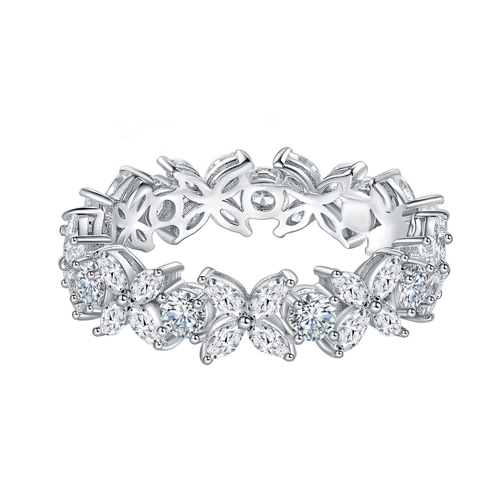 Four-Leaf Clover D-Color VVS1 Moissanite Engagement Ring in Sterling Silver with White Gold Plating