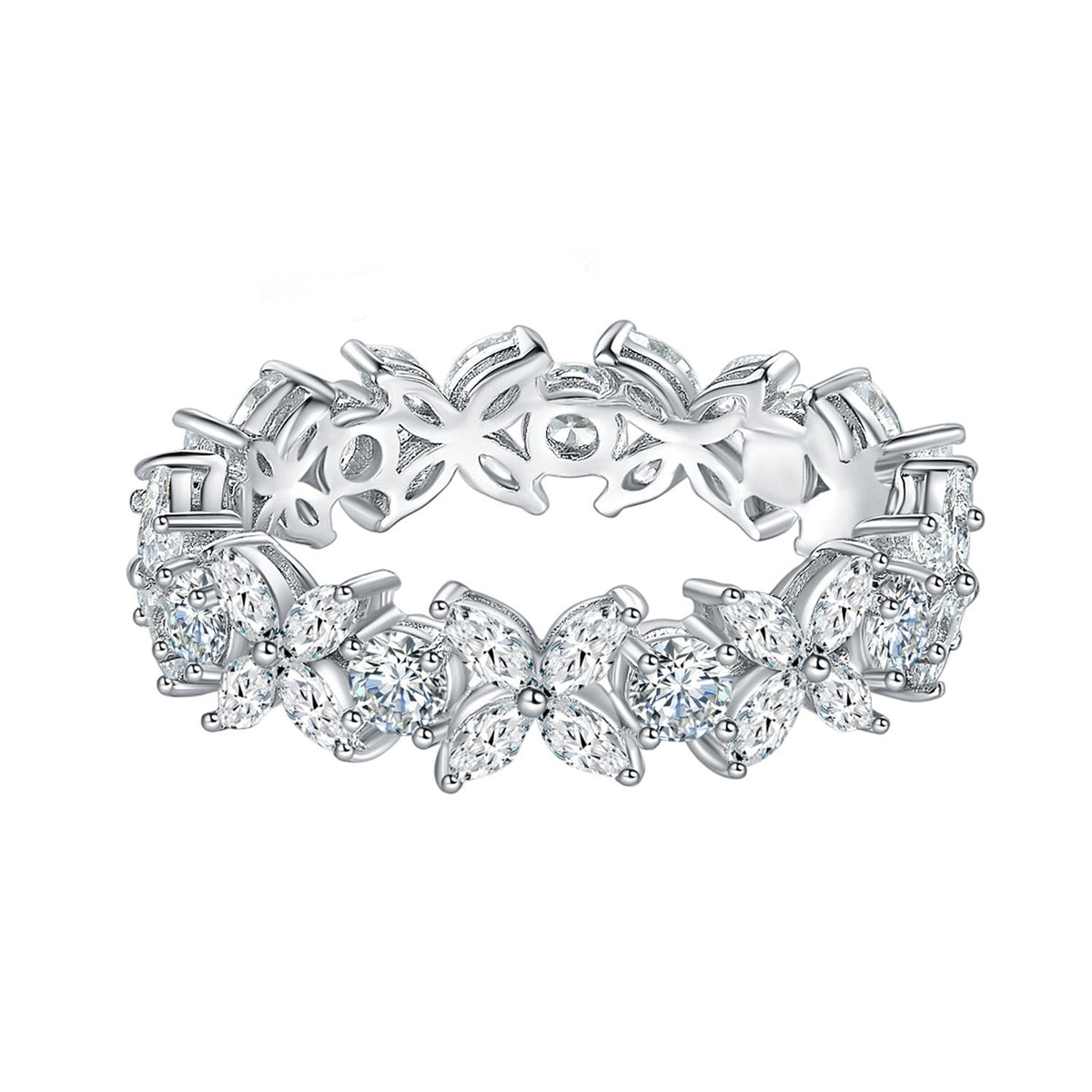 Four-Leaf Clover D-Color VVS1 Moissanite Engagement Ring in Sterling Silver with White Gold Plating