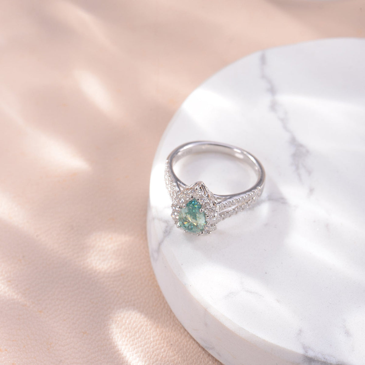 Horus Lake Blue Teardrop D-Color VVS1 Moissanite Engagement Ring in 18K Gold-Plated Sterling Silver