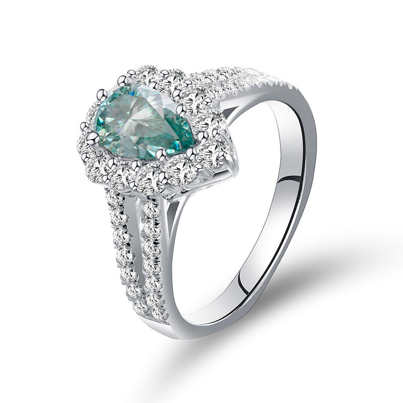 Horus Lake Blue Teardrop D-Color VVS1 Moissanite Engagement Ring in 18K Gold-Plated Sterling Silver