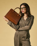 Patrizia (brown) - Italian calf leather womens handbag (with shoulder strap)