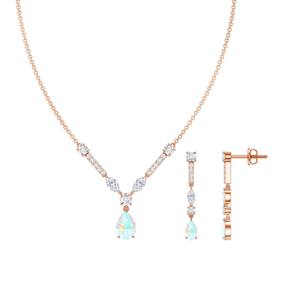 Natural Ethiopian Opal and Moissanite Teardrop Jewelry Set