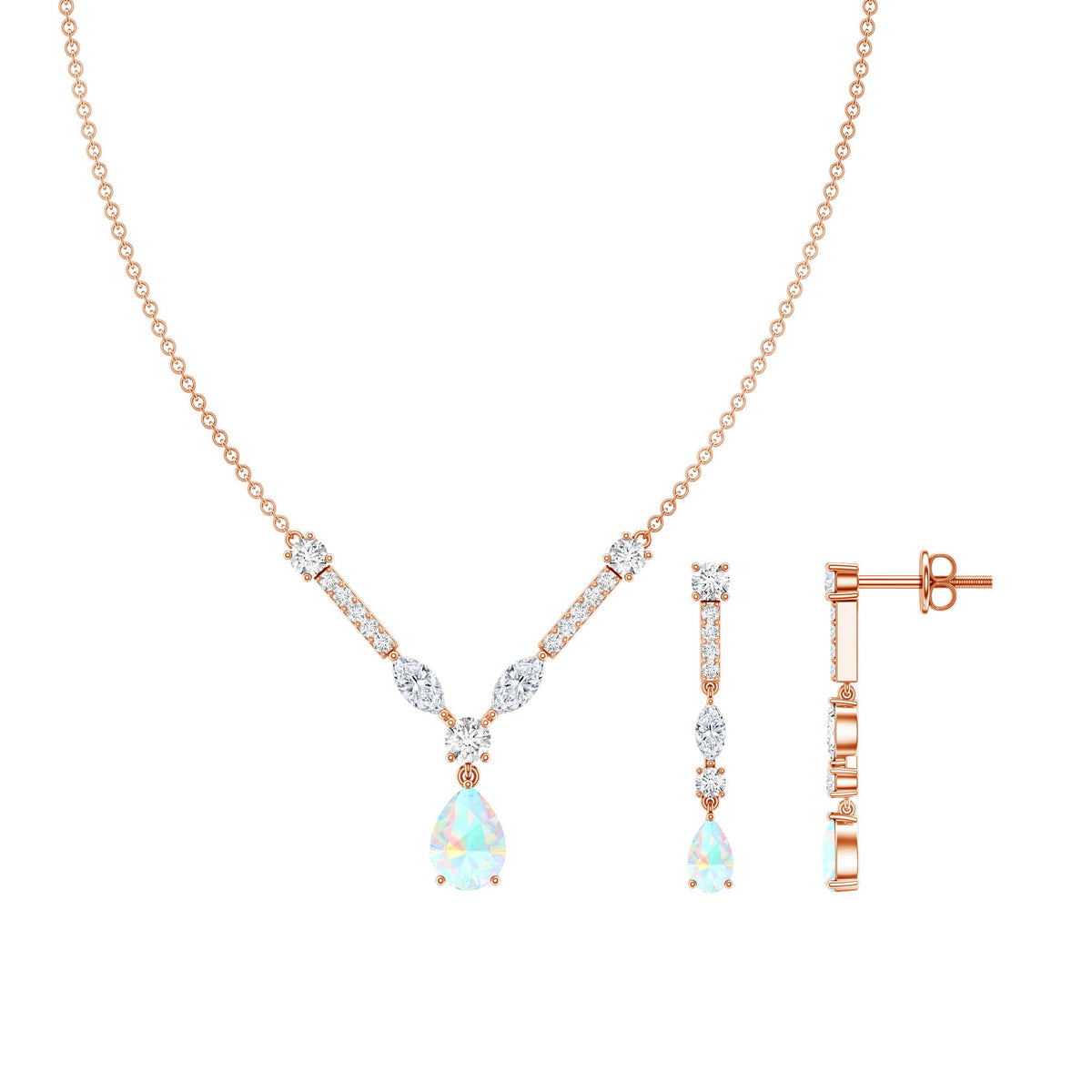 Natural Ethiopian Opal and Moissanite Teardrop Jewelry Set