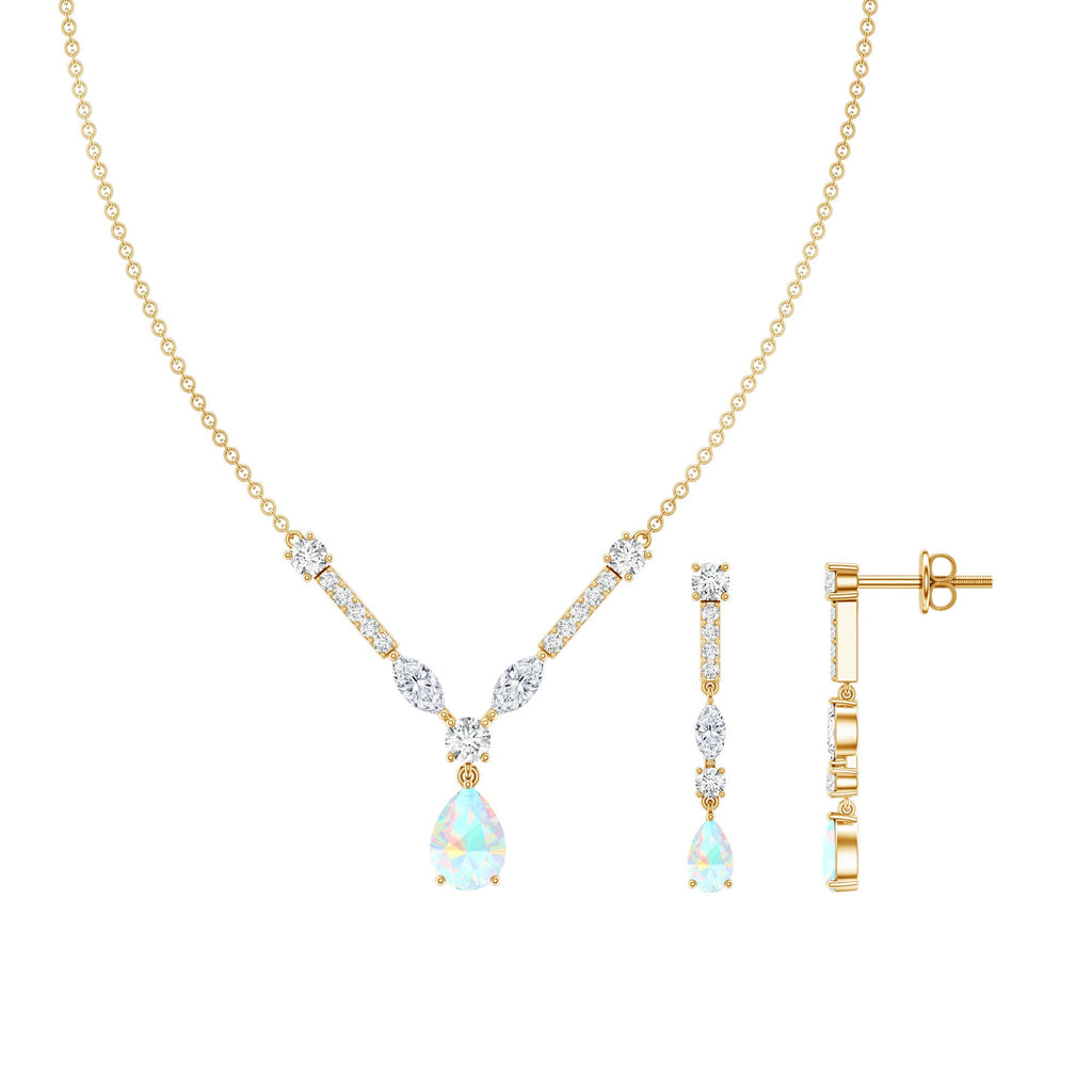 Natural Ethiopian Opal and Moissanite Teardrop Jewelry Set