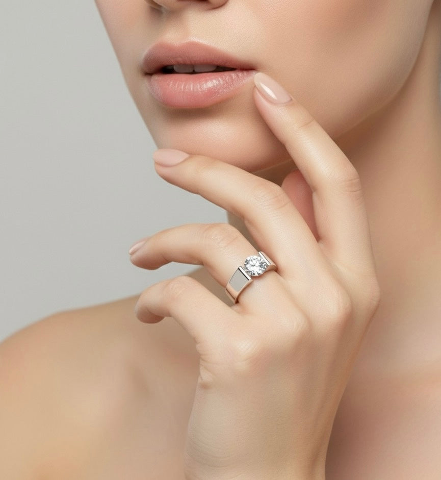 RG093MW-2ct B.Tiff 2 ct Moissanite Round Solitaire Engagement Ring