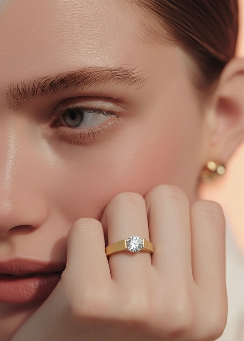 RG096G B.Tiff Gold Tension .75 ct Round Solitaire Engagement Ring