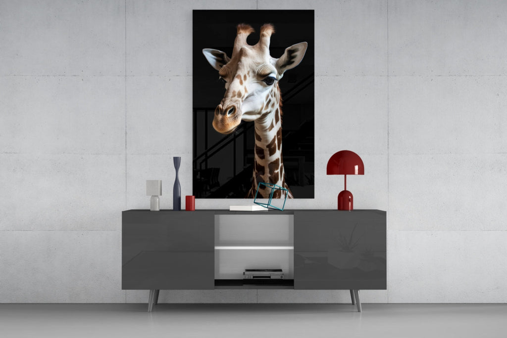 Light Colored Giraffe Portrait Glass Wall Art || Designer Collection