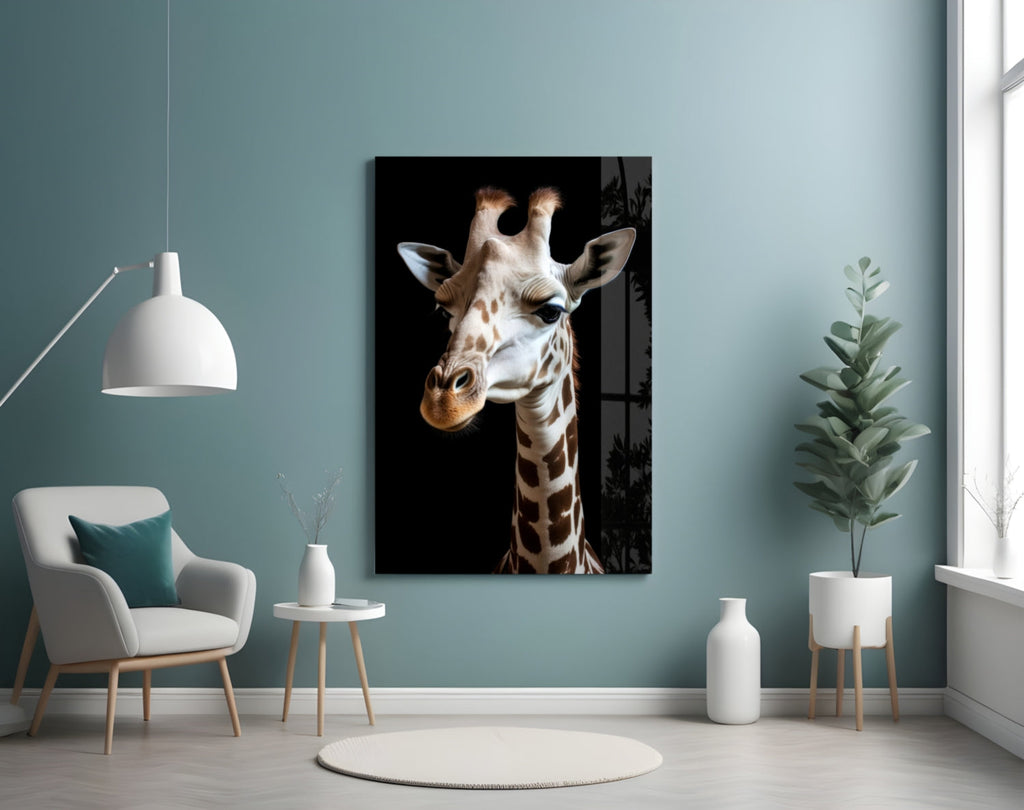 Light Colored Giraffe Portrait Glass Wall Art || Designer Collection