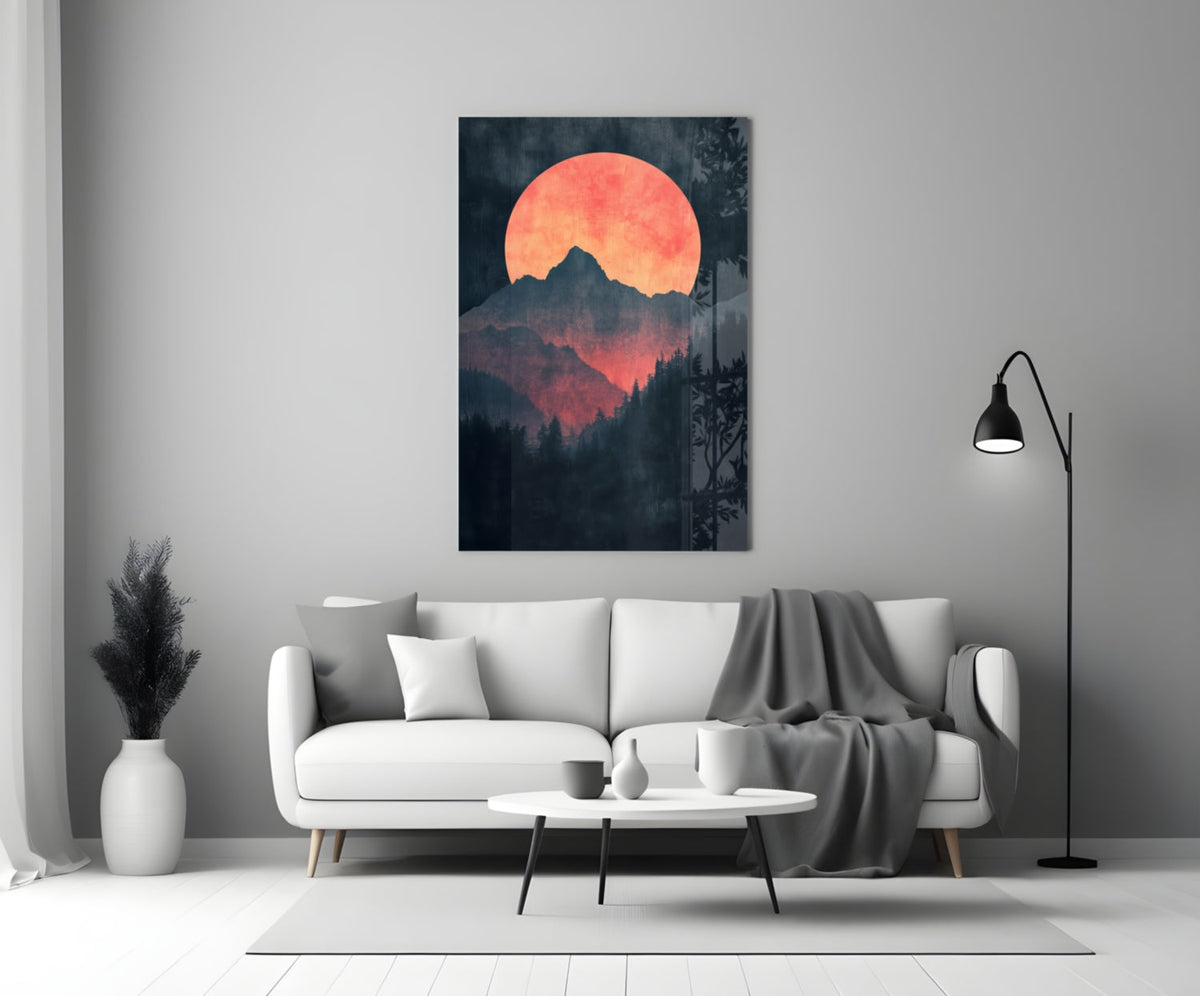 Red Moon Rising Glass Wall Art || Designer Collection