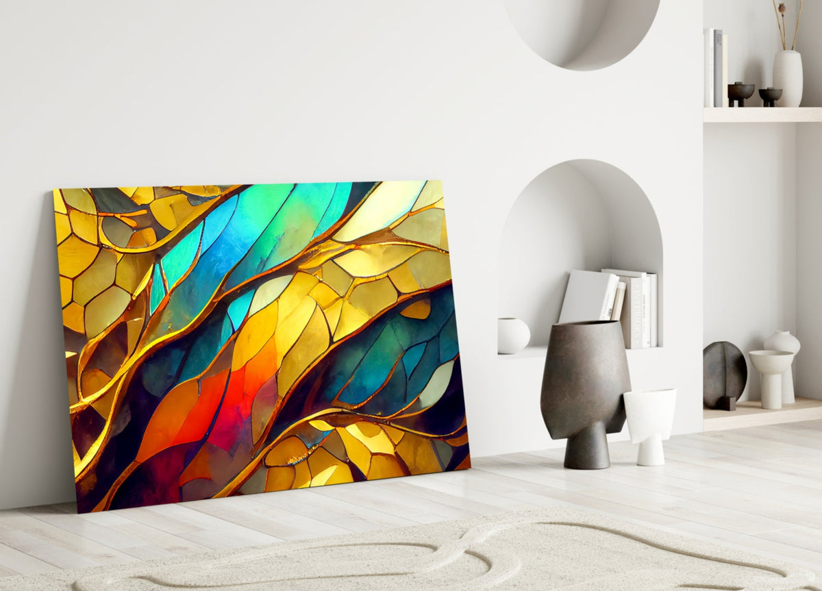 Vibrant Mosaic Leaves Glass Wall Art