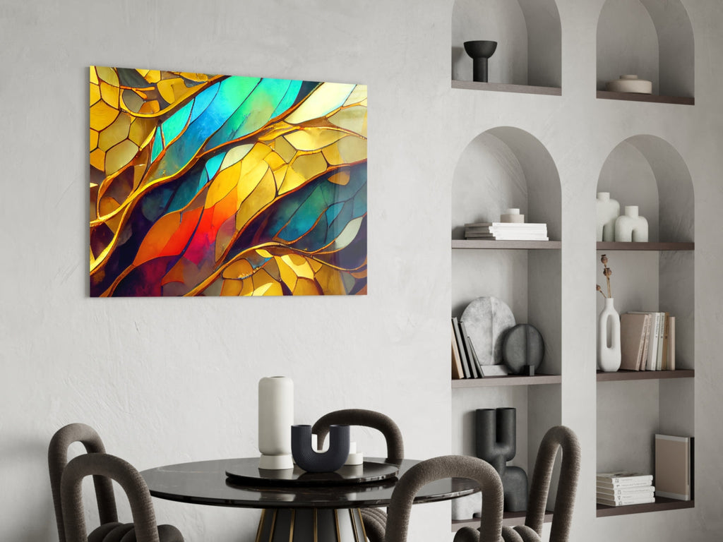 Vibrant Mosaic Leaves Glass Wall Art