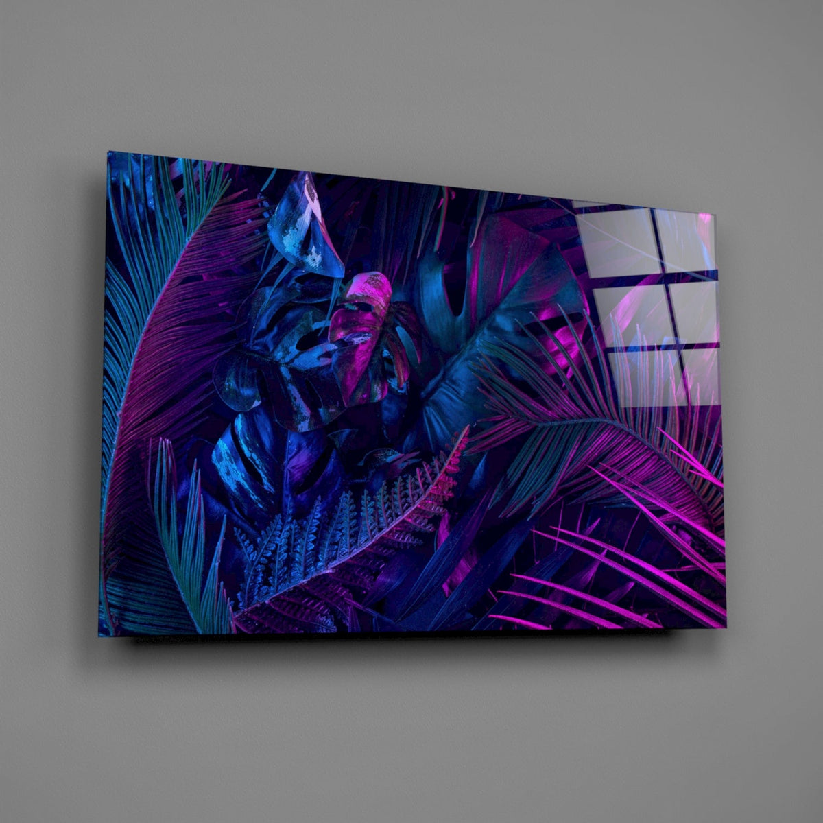 Neon Jungle Leaves Glass Wall Art