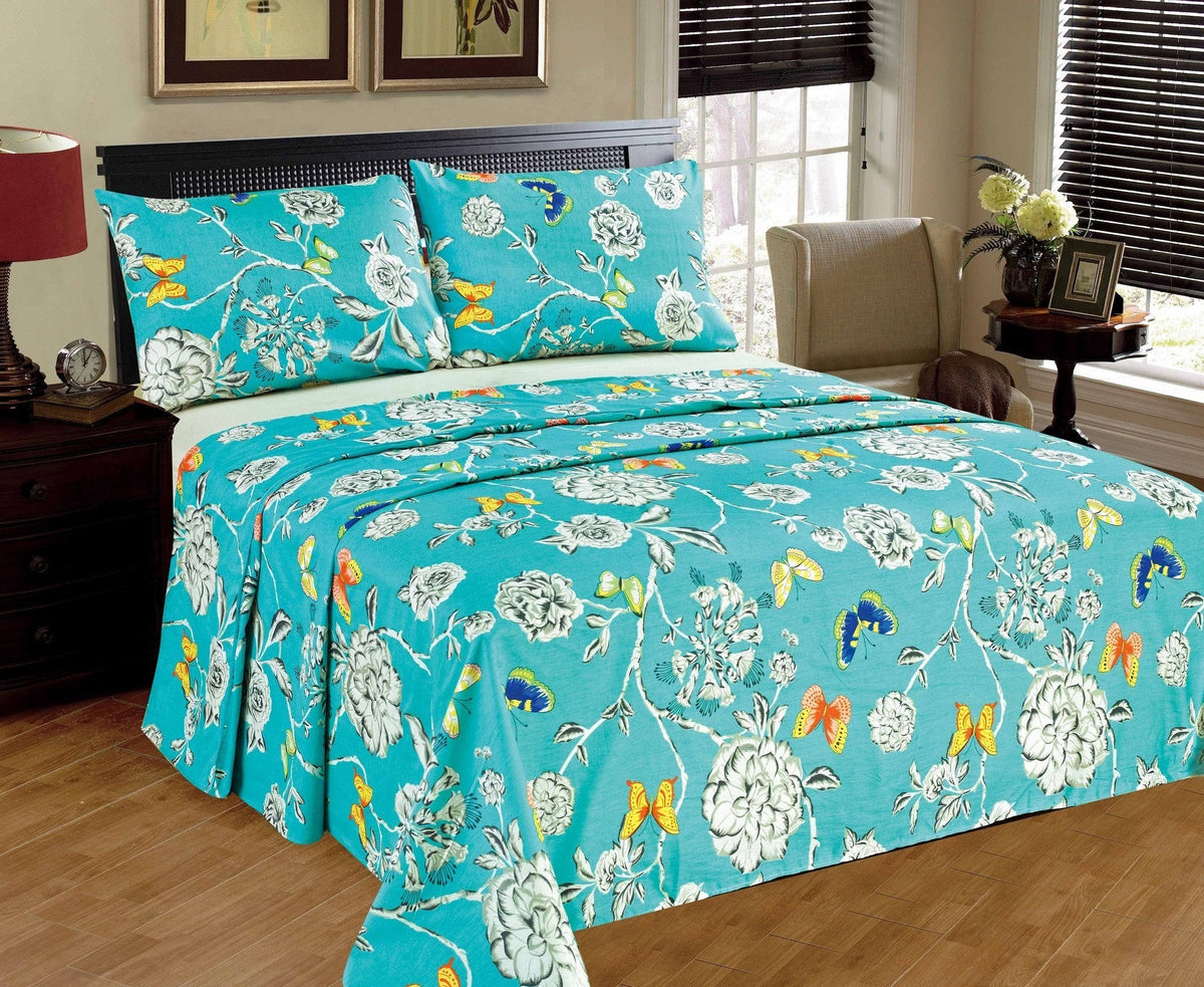 Tache Cotton Butterfly Wonderland Aqua Floral Flat Sheet (2142FLT)