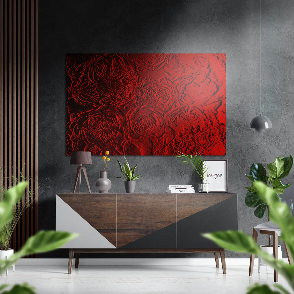 Red Roses Pattern Brushed Aluminium Dibond Wall Art