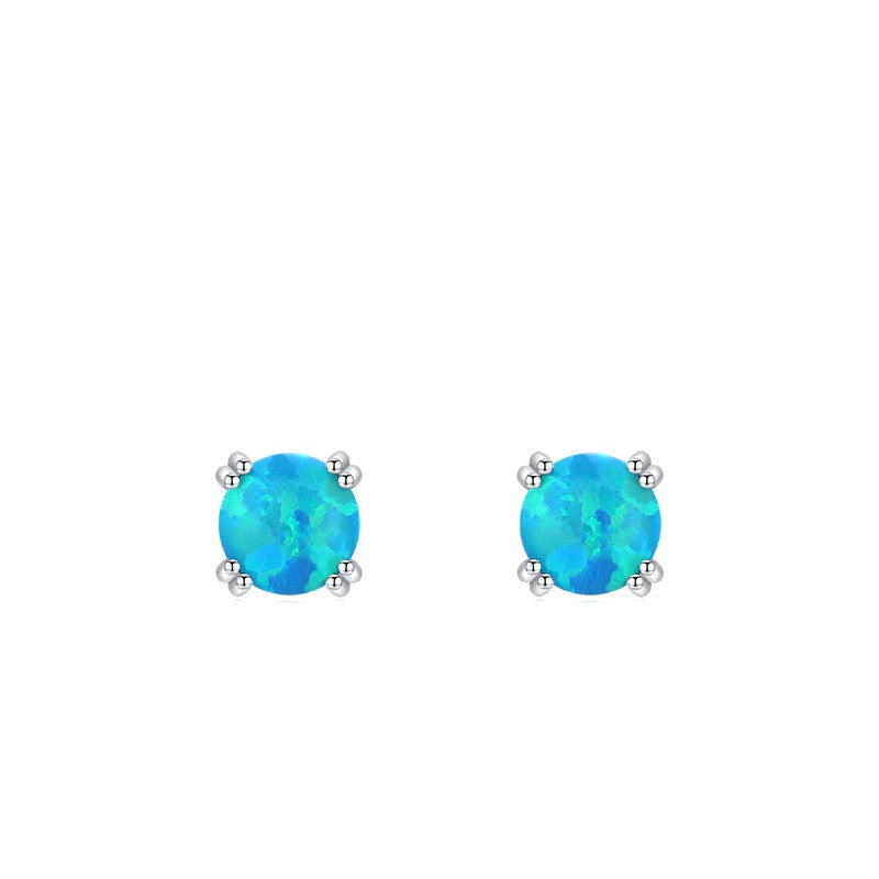 Minimalist Sterling Silver and Gold Geometric Stud Earrings with Opal Accents