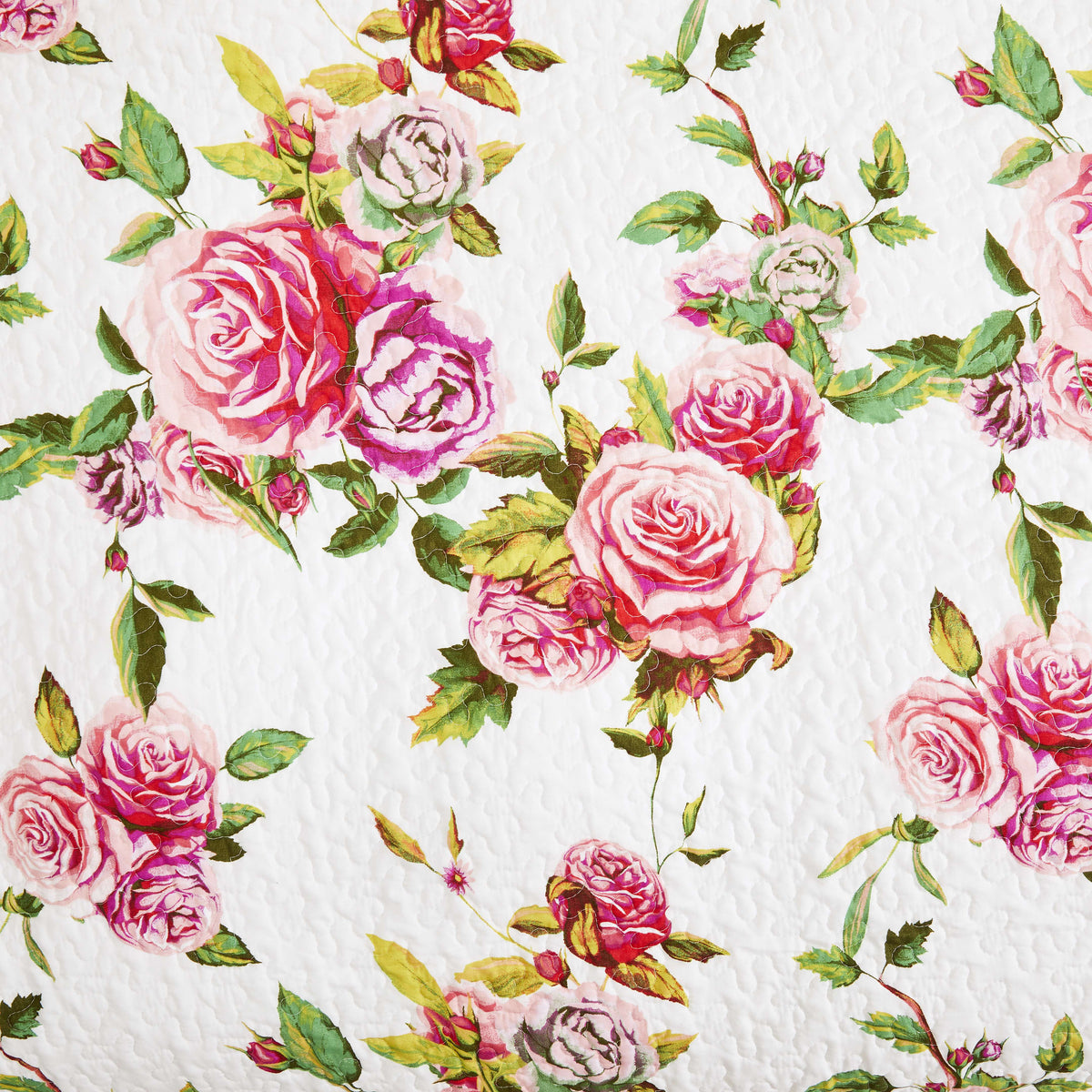 DaDa Bedding Romantic Roses Floral Throw Blanket - Lovely Spring Pink & White Scalloped Colorful Lightweight Breathable - Bright Vibrant Quilted Throw Blanket - 50 x 60