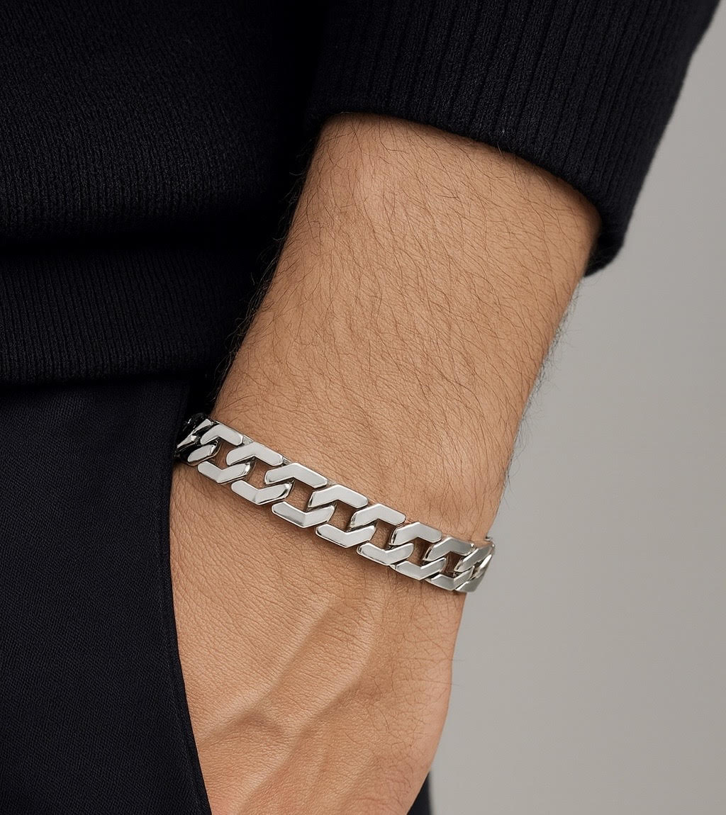 BG100W B.Tiff High Polish Flat Angular Cuban Link Bracelet