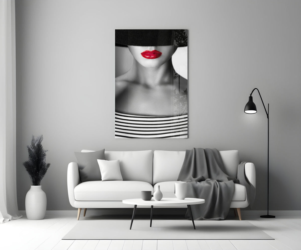 Red Lips Portrait Glass Wall Art